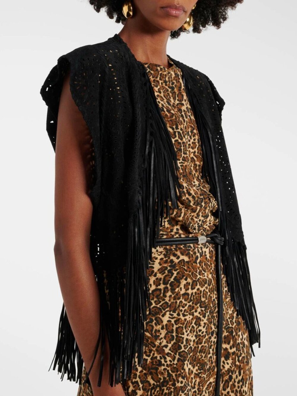 ISABEL MARANT Black Suede EDITA Fringe Bohemian Western Jacket Vest 0 XS